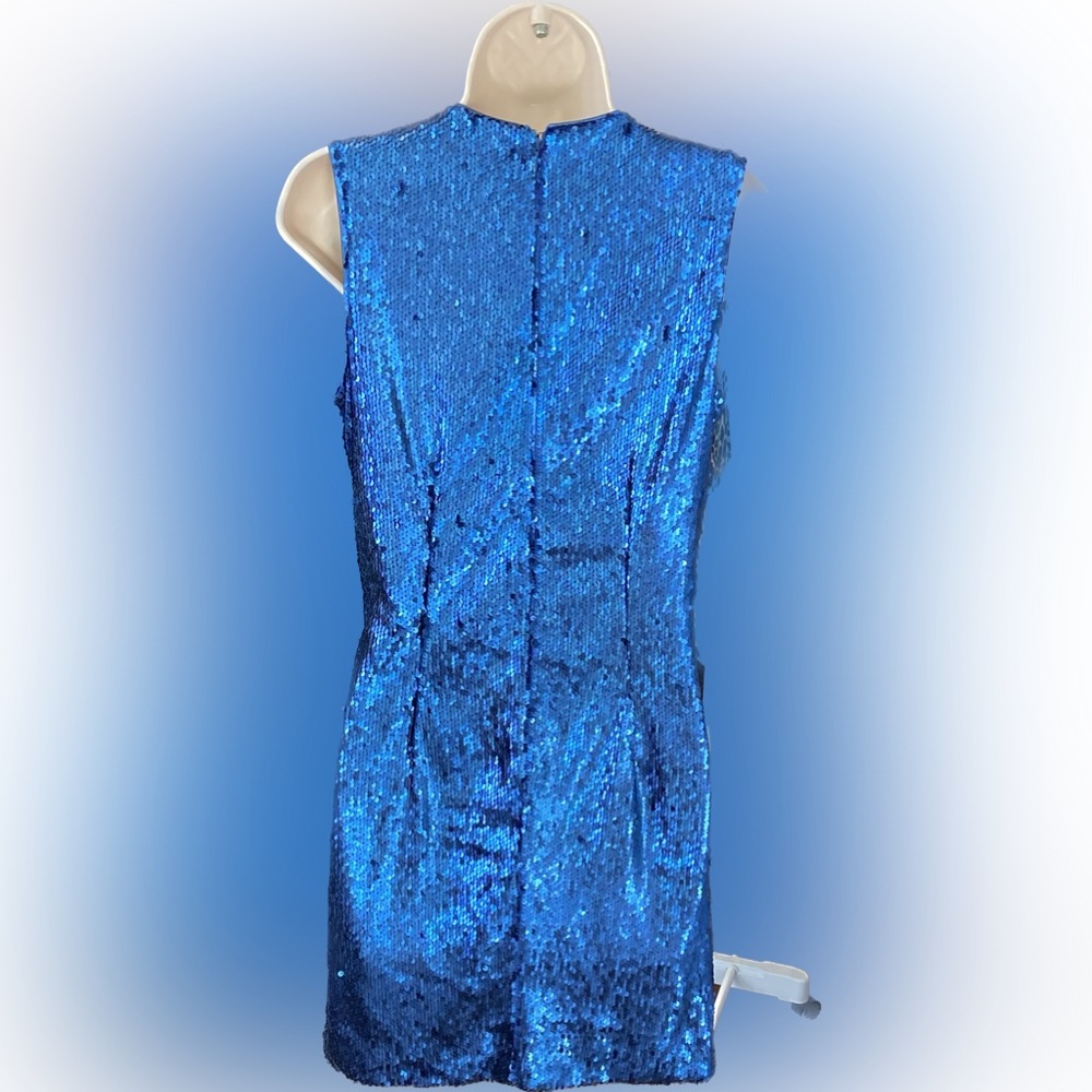 🔥 NWT Aqua Sleeveless Blue Sequin Cocktail Dress with V Neck Size Small - Picture 5 of 7